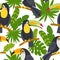 Seamless pattern with cute toucans from the jungle