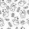 Seamless pattern with cute toy bear with gift, coloring page