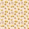 Seamless pattern of cute toys. Beige cartoon boho background. For textile, fabric, postcard, poster