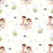 seamless pattern. Cute Ukrainian people. Cute couple man and woman in traditional national embroidered clothes on white