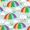 Seamless pattern with cute umbrella and rain cloud