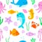 Seamless pattern with cute undersea inhabitants. Creative childish background. Vector illustration