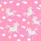 Seamless pattern with cute unicorns, clouds and moons on pink background. Print for baby fabric