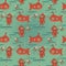 Seamless pattern with cute vintage submarines, jellyfishes and divers