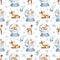 Seamless pattern of cute watercolor deers inside a Christmas snowy glass ball