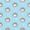 Seamless pattern with cute watercolor hedgehogs on blue.