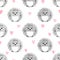 Seamless pattern with cute watercolor hedgehogs and hearts