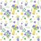 seamless pattern with cute watercolor illustration of stylized flowers