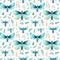 seamless pattern of cute watercolor insect moths in blue on a white background