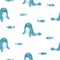 Seamless pattern with cute watercolor seal animal and fish