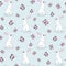 Seamless pattern with cute white bunnies and pink butterflies. Kawaii rabbit cartoon character flat vector illustration