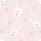 seamless pattern of cute white bunnies on purple background with floral elements