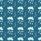 Seamless pattern with cute white clouds, rain, lightning . Vector illustration.