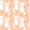 seamless pattern, cute white kitties - girls with hearts. Print for Valentine\\\'s Day, wedding. Textile, wallpaper