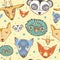 Seamless pattern with cute wild animals