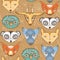 Seamless pattern with cute wild animals and plants