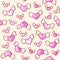 Seamless pattern with cute winged hearts. Valentine`s Day background. Vector template.