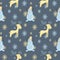 Seamless pattern with cute winter snowman, funny dear and snowflakes