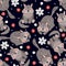 Seamless pattern with cute wolfs on black