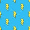 Seamless pattern with cute yellow electric lightning bolts at pop art style