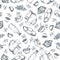 Seamless pattern dairy products, hand drawn, sketches foods.