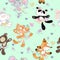 Seamless pattern with dancing animals. Kitty Fox mouse bear and Bunny. Ballerinas. Vector