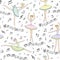 Seamless pattern with dancing ballerinas on a floral background. Vector