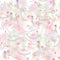 Seamless pattern with dancing ballerinas on a floral background. Vector