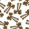 A seamless pattern with a dark bows decorated by jewel, painted in colored pencils in sepia color on a white background