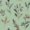 Seamless pattern with dark brown meadow floral branches . Watercolor illustration