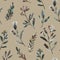 Seamless pattern with dark brown meadow floral branches . Watercolor illustration