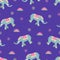 Seamless pattern of decorated elephant, lotus and flower patterns. The concept of Indian culture. Cute cartoon
