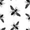 Seamless pattern of decorative black flies silhouettes
