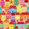 Seamless pattern with decorative colorful houses