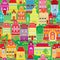 Seamless pattern with decorative colorful houses