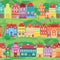 Seamless pattern with decorative colorful houses