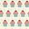 seamless pattern with decorative cupcakes in vintage colors