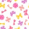 Seamless pattern with decorative delicate satin gift bows and ribbons