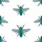 Seamless pattern of decorative green flies silhouettes