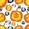 Seamless pattern of decorative Halloween pumpkins with different design illustration on white background website page and m