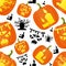 Seamless pattern of decorative Halloween pumpkins with different design illustration on white background website page and m