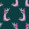 Seamless pattern of decorative pink peacocks on blossoming cherry tree branches