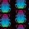 Seamless pattern with decorative scarab with egyptian cross and all seeing eye. Hand drawn style. Pink, blue, green colors on