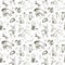 Seamless pattern of a deer,hedgehog,fox,wolf,bird,bear,hare,owl and floral.