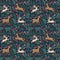 Seamless pattern with deer and rabbit. Winter background. Vector