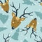 Seamless pattern, deers, fir trees, snow