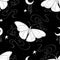 Seamless Pattern with Delicate Dreamy Butterfly on Black Background