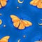 Seamless Pattern with Delicate Dreamy Gold Butterfly on Textured Background