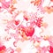 Seamless pattern with delicate hearts and floral elements.