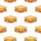 Seamless pattern with delicious sandwiches on white background. Tasty appetizing fast food meal for lunch or dinner